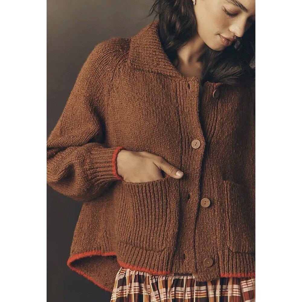 Anthropologie Pilcro Dachshund Jesse Dog Icon Cardigan Sweater Brown Size M NWT - Picture 2 of 3